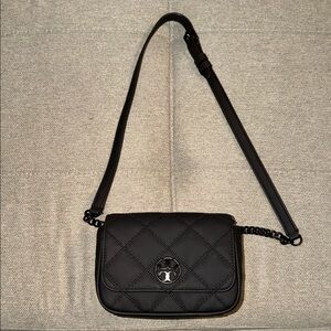 Tory Burch Black Quilted Leather Crossbody with Logo